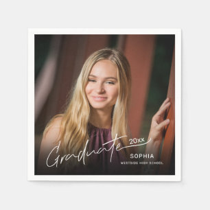 Modern Minimal Elegant Graduate Script Photo Napkin