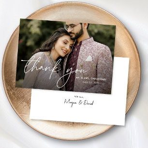 Modern Minimal Elegant Handwritten Photo Wedding Thank You Card