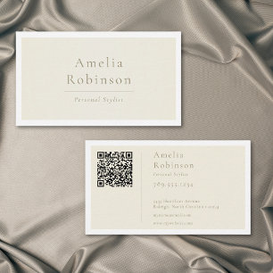 Modern Minimal Elegant Ivory Cream Professional QR Business Card
