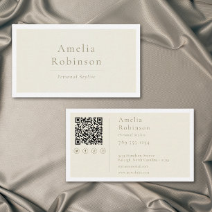 Modern Minimal Elegant Ivory Cream Professional QR Business Card