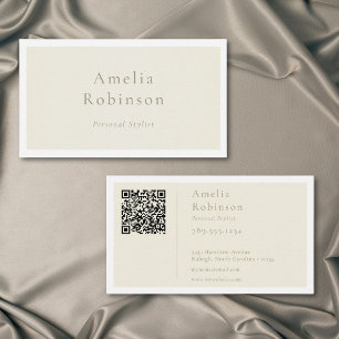 Modern Minimal Elegant Ivory Cream Professional QR Business Card