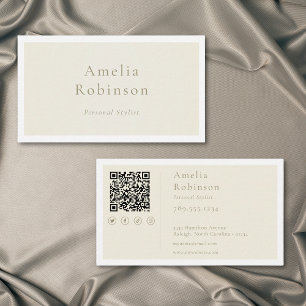 Modern Minimal Elegant Ivory Cream Professional QR Business Card