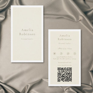 Modern Minimal Elegant Ivory Cream Professional QR Business Card