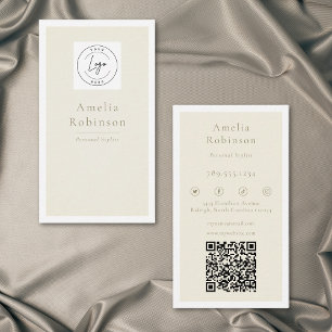 Modern Minimal Elegant Ivory Professional QR Logo Business Card