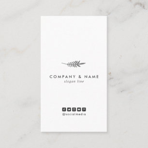 Modern Minimal Elegant Leaf White & Grey Vertical Business Card