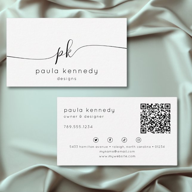 Modern Minimal Elegant Monogram QR Code Business Card (Modern Minimal Elegant Monogram QR Code Business Card)