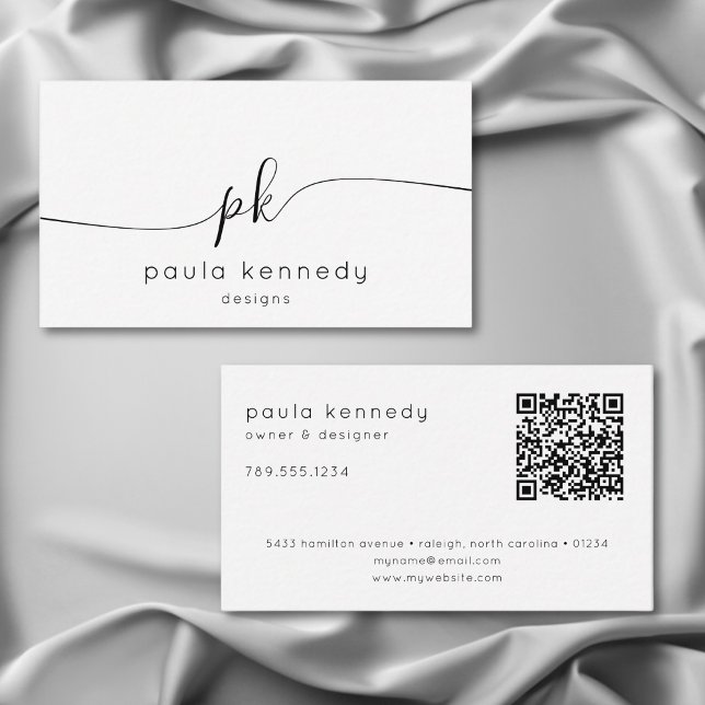 Modern Minimal Elegant Monogram QR Code Business Card (Creator Uploaded)