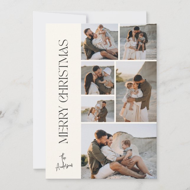 Modern minimal elegant photo collage Christmas Holiday Card (Front)