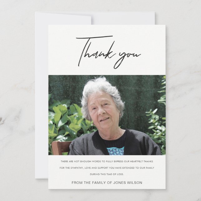 MODERN MINIMAL ELEGANT PHOTO SYMPATHY MEMORIAL THANK YOU CARD (Front)