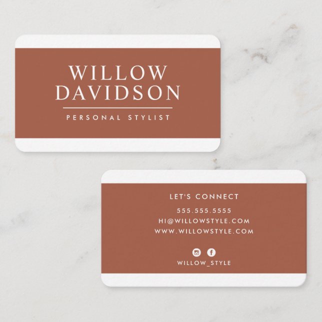 MODERN MINIMAL elegant plain brown terracotta clay Business Card (Front/Back)