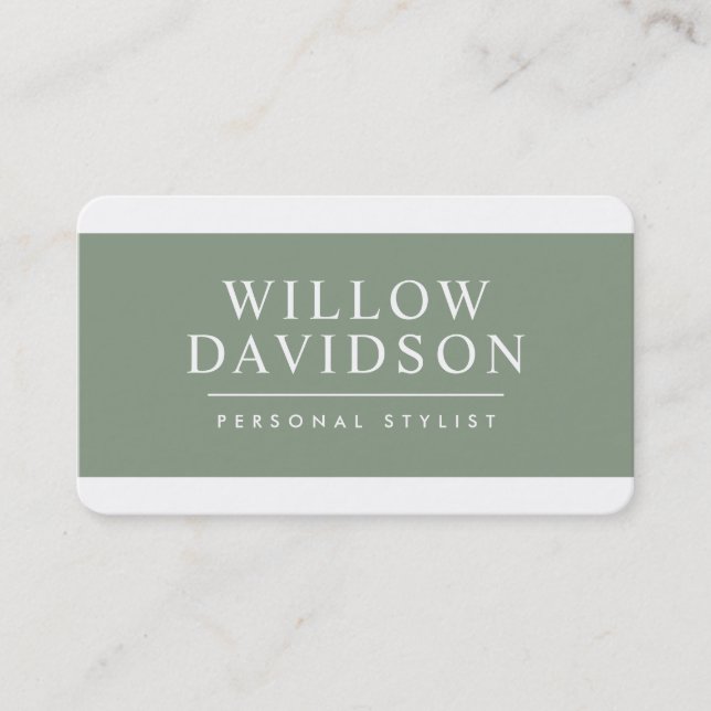 MODERN MINIMAL elegant plain clean eco sage green Business Card (Front)
