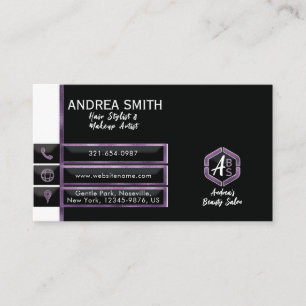 Modern Minimal Elegant Purple Glitter Metal Foil Business Card