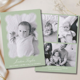 Modern Minimal Elegant Sage Green Newborn Baby Announcement
