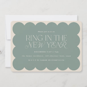 Modern minimal elegant sage green retro wavy edge invitation
