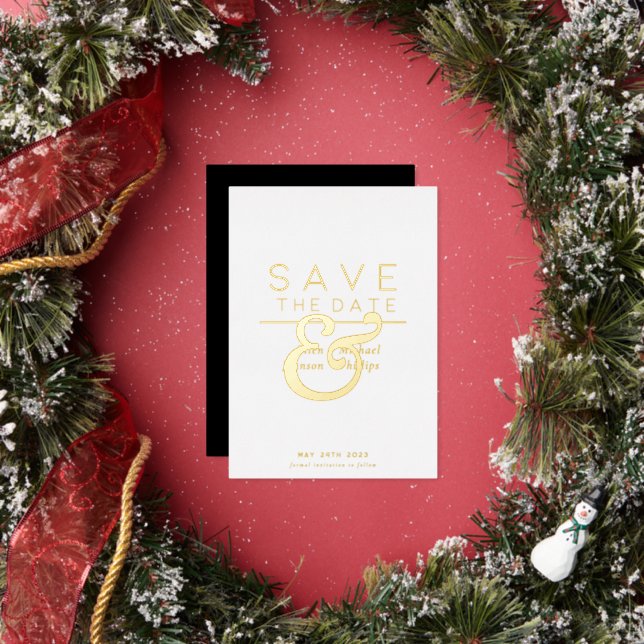 modern minimal elegant save the date  foil holiday card (Insitu)