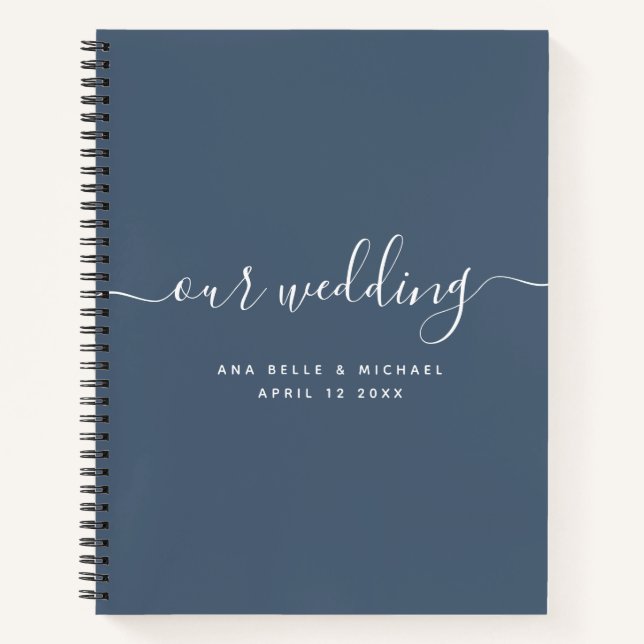Modern Minimal Elegant Script Blue  Wedding Guest Notebook (Front)