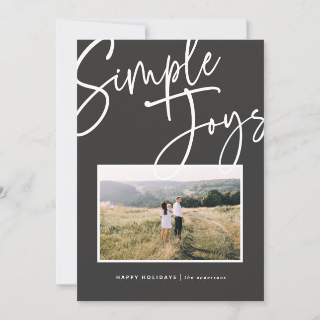 Modern, minimal elegant script holiday photo card (Front)