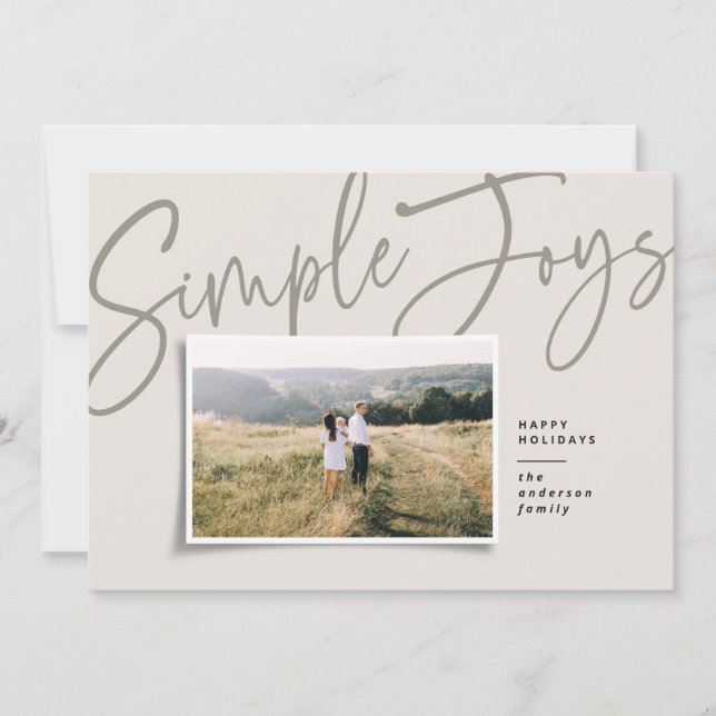 Modern, minimal elegant script holiday photo card (Front)