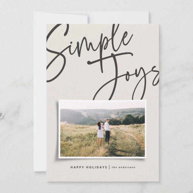 Modern, minimal elegant script holiday photo card (Front)