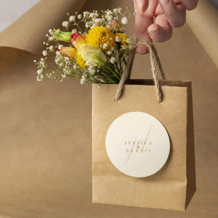 Modern Minimal Elegant Script Monogram Wedding Classic Round Sticker