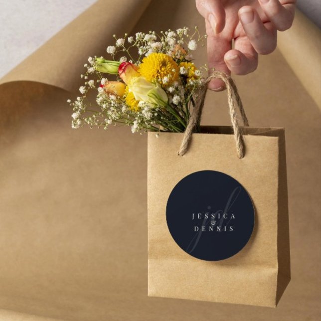 Modern Minimal Elegant Script Monogram Wedding Classic Round Sticker (Creator Uploaded)