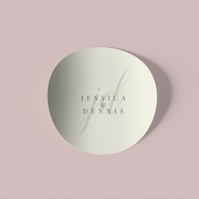 Modern Minimal Elegant Script Monogram Wedding Classic Round Sticker (Creator Uploaded)
