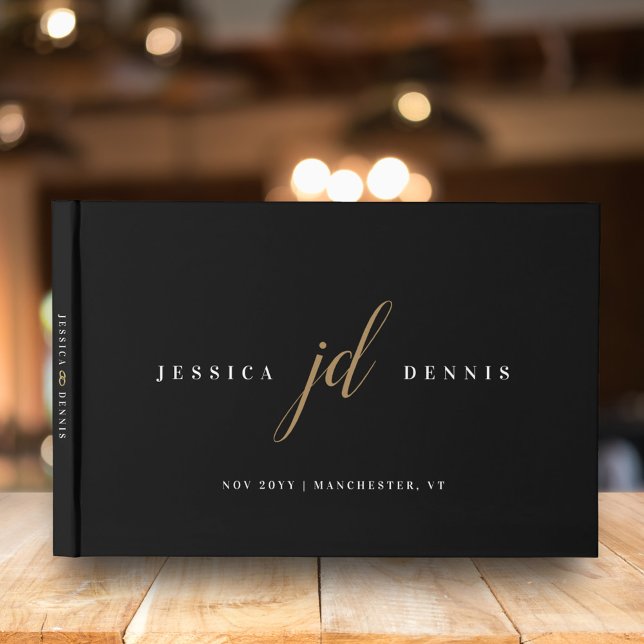 Modern Minimal Elegant Script Monogram Wedding Guest Book (Creator Uploaded)