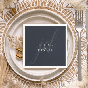 Modern Minimal Elegant Script Monogram Wedding Napkin