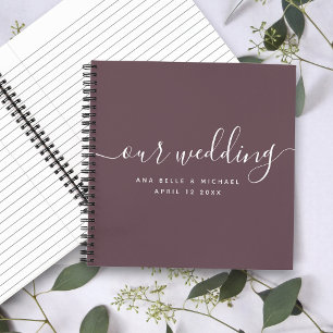 Modern Minimal Elegant Script Red Wedding Guest Notebook