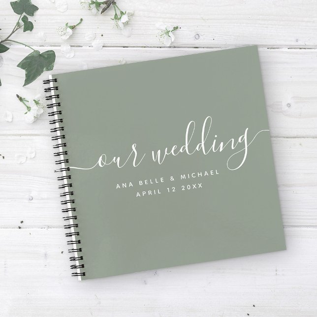 Modern Minimal Elegant Script Sage Wedding Guest Notebook (Creator Uploaded)