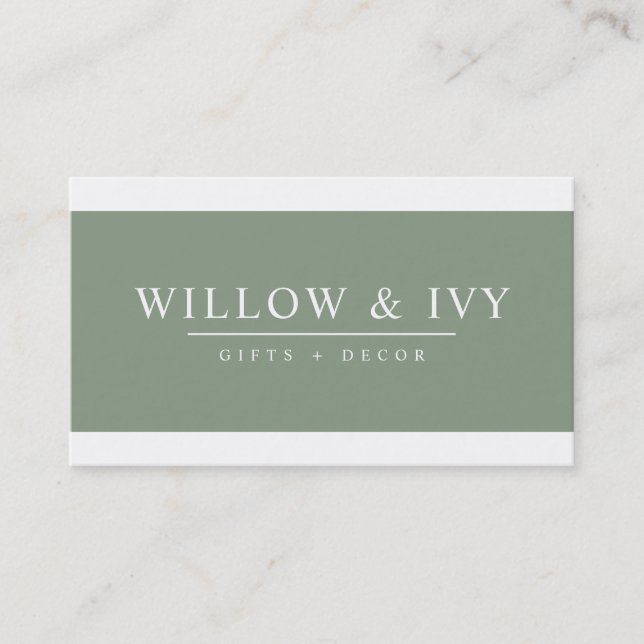 MODERN MINIMAL elegant strip simple sage green Business Card (Front)