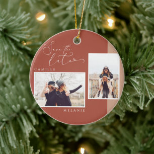 Modern, Minimal Elegant Terra Cotta 2 Tone 2 Photo Ceramic Tree Decoration