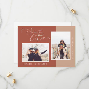 Modern, Minimal Elegant Terra Cotta 2 Tone 2 Photo Save The Date