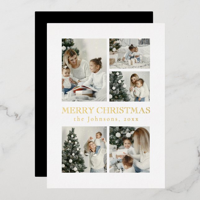  Modern Minimal Elegant Typography Photo Christmas Foil Holiday Card (Front/Back)