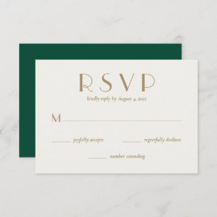 Modern Minimal Emerald Green Gold Wedding RSVP Card