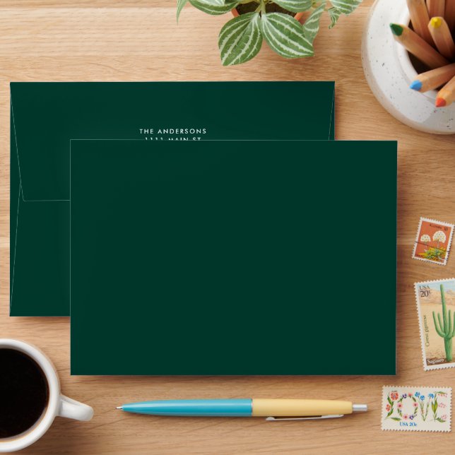 Modern Minimal Emerald Green Return Address Envelope (Desk)