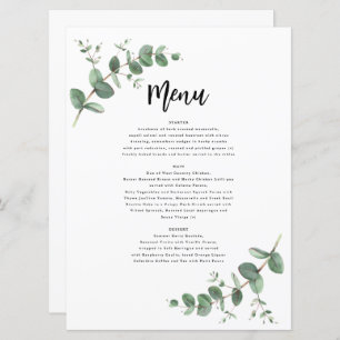 Modern minimal eucalyptus simple elegant wedding menu