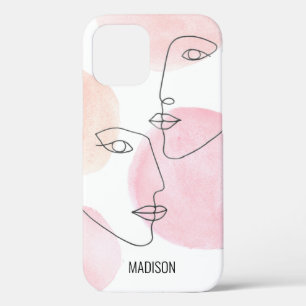 Modern Minimal Faces Line Art iPhone 12 Case