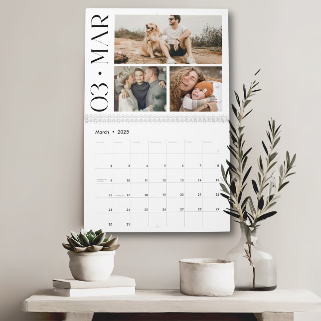 Modern Minimal Family 3 Photo Collage Calendar (Creator Uploaded)