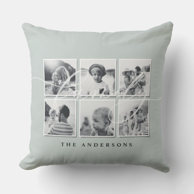 Modern minimal family multi photo home decor cushion (Front)