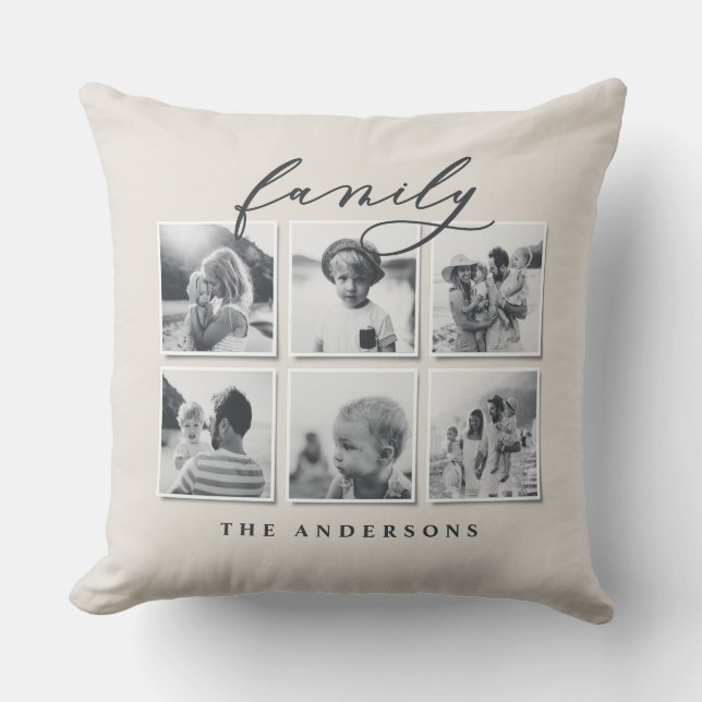 Modern minimal family multi photo home decor cushion (Front)