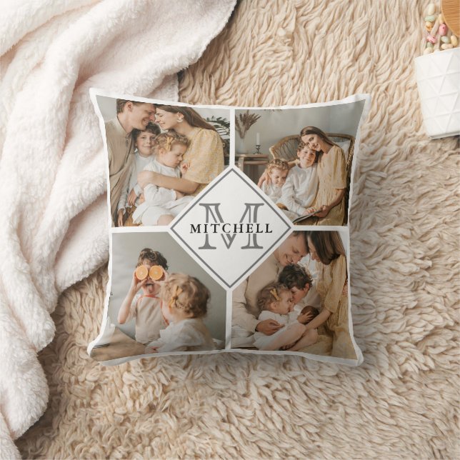 Modern Minimal Family Photo Collage | Custom Gift Cushion (Blanket)