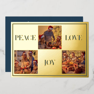 Modern Minimal Family Photo Peace Love & Joy Real Foil Holiday Card