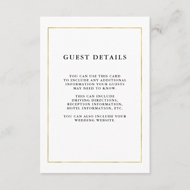 Modern Minimal | Faux Gold Border Guest Details Enclosure Card (Front)
