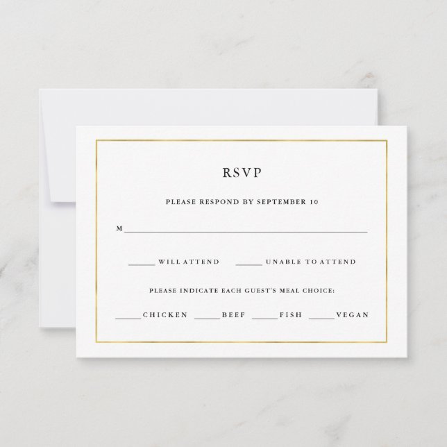 Modern Minimal | Faux Gold Border Meal Choice RSVP (Front)