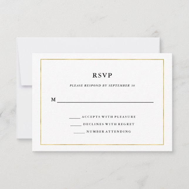 Modern Minimal | Faux Gold Border RSVP (Front)