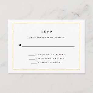 Modern Minimal Faux Gold Border RSVP Card