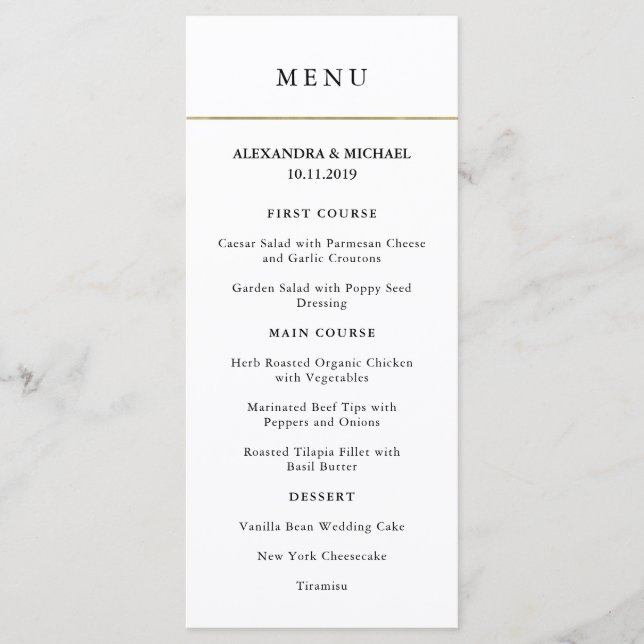 Modern Minimal | Faux Gold Border Wedding Menu (Front)