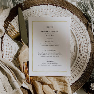 Modern Minimal Faux Gold Border Wedding Menu