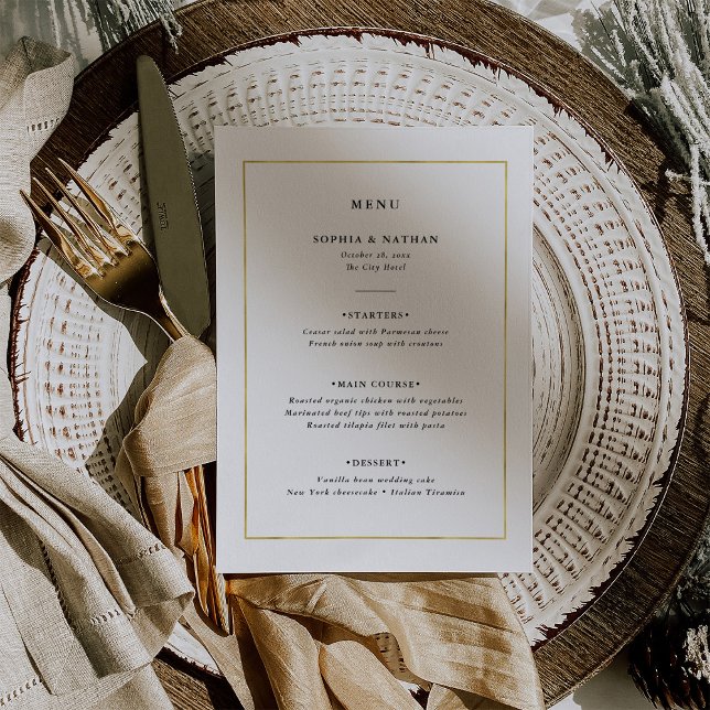Modern Minimal | Faux Gold Border Wedding Menu (Creator Uploaded)